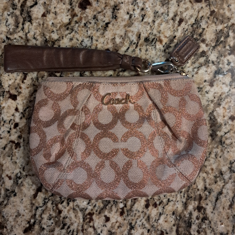 Coach Tan and Brown Signature Wristlet 7.5 Long X 5.5 Wide. Smoke Free Home.